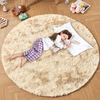 Andency Tie-Dyed Beige Round Area Rug for Living Room, 6x6 ft Shag Rug for Bedroom, Fluffy Circle Carpet for Home Decor, Room, Fuzzy Plush Circular Rug for Dorm Playroom