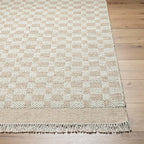 Mark&Day Wool Rugs, 2x3 Clinten Solid and Border Tan Checkered Rug, Tan Ivory Carpet for Living Room, Bedroom or Kitchen (2' x 3')