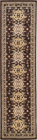 Unique Loom Taftan Collection Border Geometric Tribal Inspired Design Area Rug (2' 7 x 10' 0 Runner, Brown/ Tan)