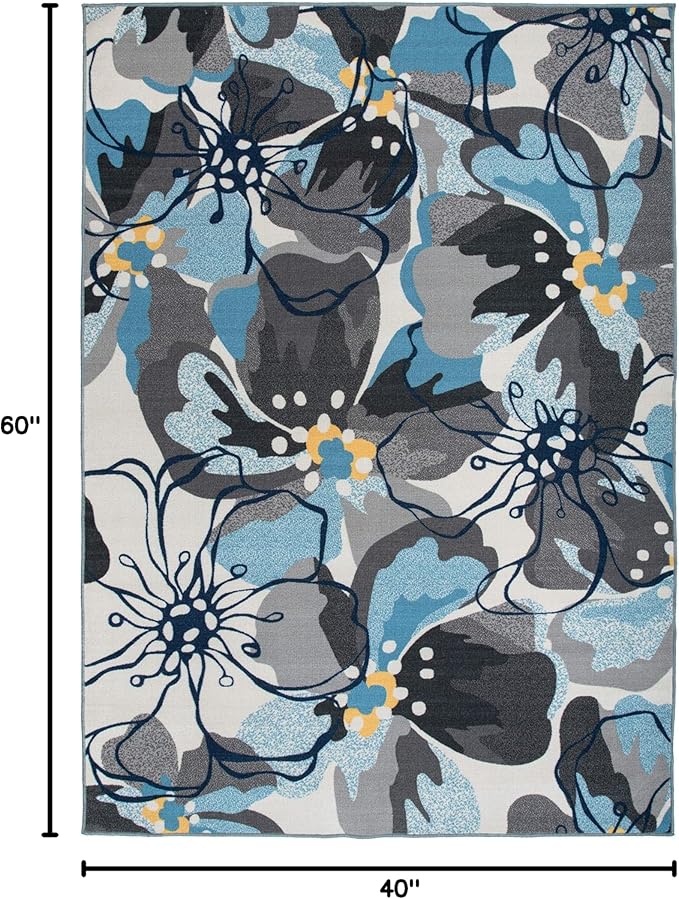 Rugshop Gray Large Floral Non-Slip Area Rug Fade Resistant for Bedroom, Entryway and Home Office, 3'3" x 5'