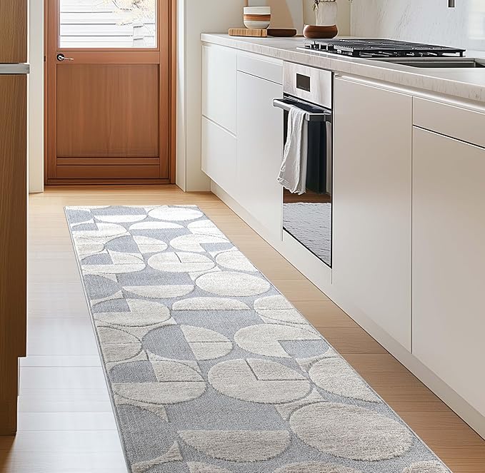 Well Woven Custom Size Hallway & Stair Runner- Harlow Harmony Ivory/Grey 27 Inches Wide x 10 Feet Long Runner (27" x 10') Runner Rug - Modern Geometric Pattern, Ultra-Soft, Easy-Clean