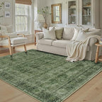 6x9 Green Washable Rug for Living Room Large Vintage Distressed Bedroom Rug Low Pile Non-Slip Soft Boho Carpets for Bedroom Dining Room Home Office Indoor Nursery