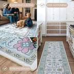 Fame Living Cream Green Oushak Rug, Modern, Vintage, Turkish, Eclectic, Floral, Pastel, Washable, Area Rugs for Living Room, Dining, Bedroom, Office, Entryway, Foyer, Playroom, Nursery, 5'x6'9"