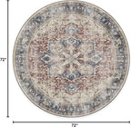 RUGGABLE Washable Vintage Area Rug – Kamran Royal Blue 6 ft Round, Stain-Resistant, Non-Slip – Medium Machine Washable Rugs for Living Room, Bedroom, Hallway, Entryway & Office–with Standard Pad
