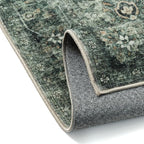 6x9 Washable Area Rug for Living Room Bedroom Green Vintage Distressed Rustic Carpet Non-Slip Low Pile Lightweight Vacuumable Soft Throw Rug for Indoor Dining Room Office
