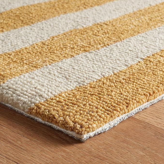 Dash & Albert Silas Stripe Gold Hand Micro Hooked Wool Rug, 2 X 3 Feet, Yellow/Orange Stripe Pattern - Premium Luxury Hotel Quality Soft Breathable Hypoallergenic Machine Washable Easy Care All