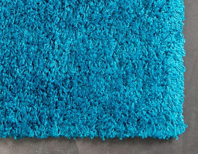 Unique Loom Solid Shag Collection Area Rug (2' 6" x 13' 1" Runner, Turquoise)