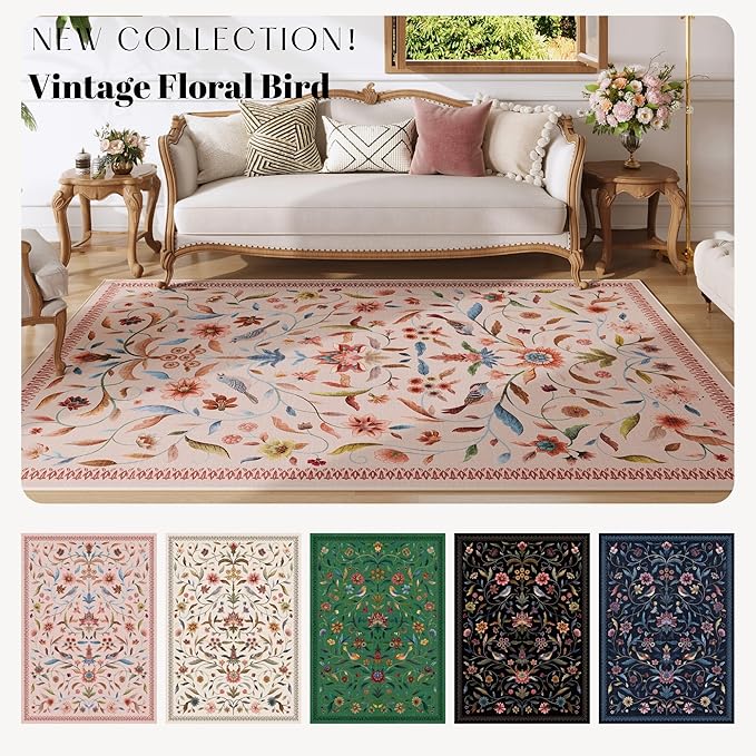 Vintage Medallion Floral Kitchen Runner 2x6, Machine Washable Rug, Soft Low Pile, Non-Slip Carpet for Hallways, Laundry, Bedroom, Bathroom, Entryway | Pink