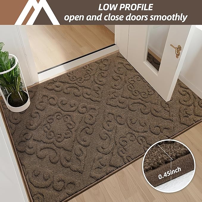 COSY HOMEER Door Mat 20”x32”,Absorbent Dirt Trapper Entryway Rugs,Non-Slip Welcome Mat,Washable Entry Rugs,Low Pile Doormat for Front Back Door,Wet Shoes & Paws,Brown