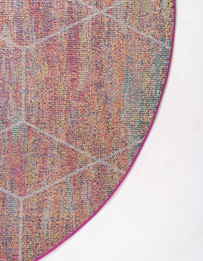 Unique Loom Trellis Frieze Collection Area Rug - Geometric (5' Round, Multi/ Ivory)