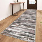 Modern Abstract Runner Rug 3x10, Dark Light Brown White Washable Kitchen Runner Non-Slip Soft Hallway Rug Runner Thin Print Faux Wool Carpet for Entryway Bedroom Laundry Room Indoor