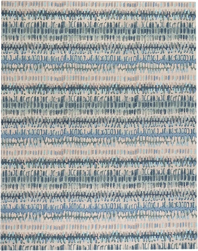 Dash and Albert Paint Chip Wool Area Rug - 2' x 3' Blue Graphic Hand Micro Hooked Accent Rug - Durable, High Traffic Areas Hallway, Living Room, Stairs