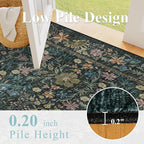 DUKINO 2x6 Runner Rug for Hallway, Washable Vintage Floral Kitchen Rug with Non Slip Backing, Soft Low Pile Throw Carpet Runner for Kitchen, Laundry, Hallway, Bathroom, Blue