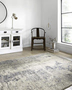 Loloi Teagan Collection TEA-07 Natural/Denim 6'-7" x 9'-2" Area Rug, Large, Soft Neutral Rug, High-Traffic for Living Room, Bedroom, Home Office, Dining Area