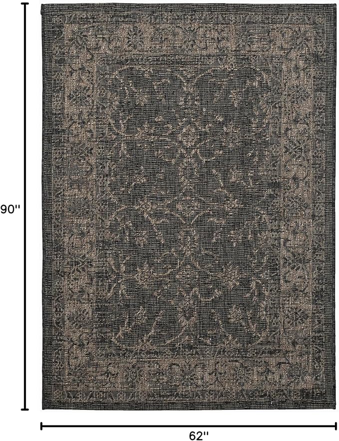FH Home Outdoor Rug - Waterproof Easy to Clean Stain Resistant - Patio Indoor Outdoor Porch Deck Balcony Entryway - Vintage Distressed - Antalya - Gray - 5ft 2in x 7ft 6in