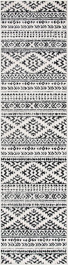 SAFAVIEH Tulum Collection Runner Rug - 2' x 21', Ivory & Black, Moroccan Boho Tribal Design, Non-Shedding & Easy to Clean, Ideal for Living Room, Hallway, Foyer, Bedroom (TUL272B)