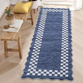 GarveeHome Hallway Runner Rug 2x6 Non Slip Scalloped Washable Rug for Kitchen Entry Stain Resistant Modern Border Throw Floor Carpet Long Runner Mat for Bathroom Living Room Bedside, Blue