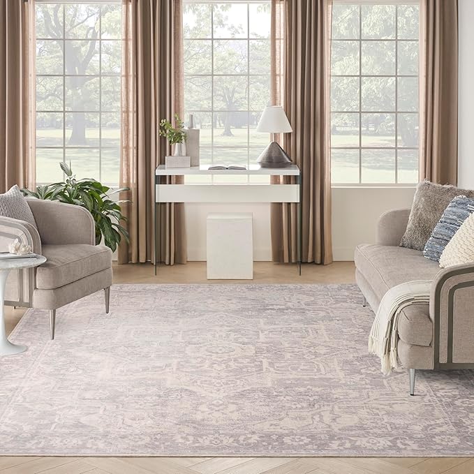 Nourison Home Astra Machine Washable Grey 9' x 12' Area Rug - Easy Clean, Non Shedding, Bed Room, Living Room, Dining Room, Kitchen (9' x 12')