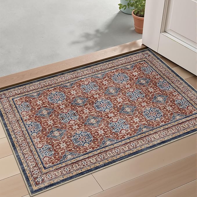 LUMI Indoor Door Mat 17x30, Washable Low Pile Entry Rug with Non-Slip Rubber Backing, Durable Welcome Mat for Entryway, Hallway, Patio, or Porch