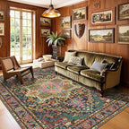 Kokia 9x12 Washable Black and Pink Area Rugs with Vintage Orient Design, Soft Rug for Living Room or Bedroom, Non-Slip Low Pile Stain Resistance Features, Distressed Medallion Pattern