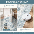 6x9 Area Rugs for Living Room, Machine Washable Rug, Non Slip Vintage Rugs, Low Pile Lightweight Print Rug for Bedroom, Dining Room, Home Office, Blue