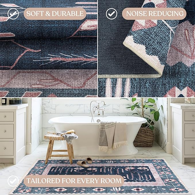 Washable Area Rug. Modern Farmhouse. Vintage. Turkish. Bohemian. Distressed. Oriental. Traditional. Rugs for Living Room. Dining. Bedroom. Office. Entryway. Foyer. (862CN, 9' x 12')