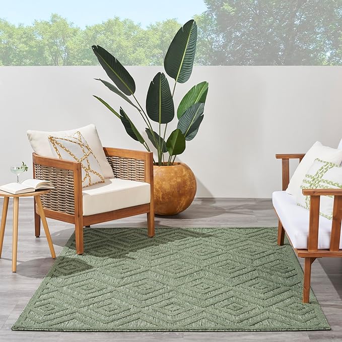 Nourison Home Versatile Green 4' x 6' Area Rug - Easy Clean, Non Shedding, Bed Room, Living Room, Dining Room, Kitchen (4' x 6')