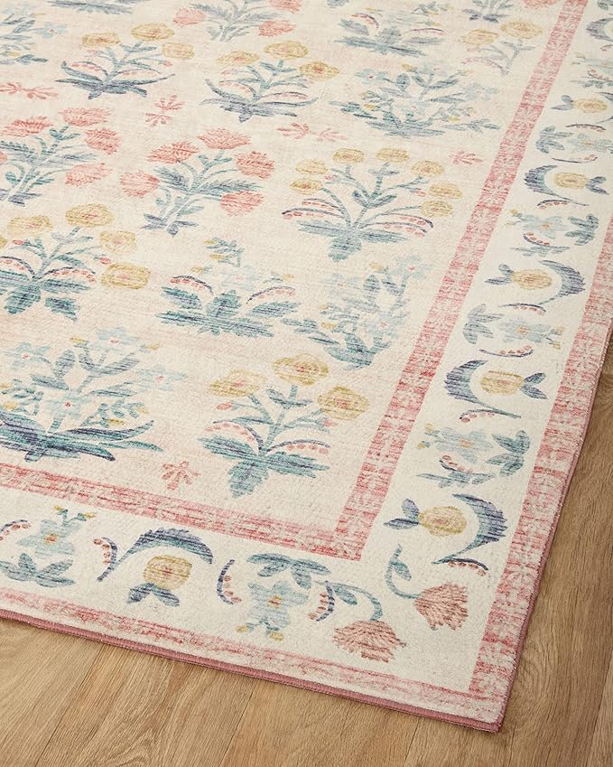 Loloi Rifle Paper Co. Eden Collection EDE-01 Mughal Rose Blush 7'-6" x 9'-6" Area Rug feat. CloudPile™