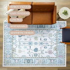 Fame Living Cream Green Oushak Runner Rug, Modern Runners, Turkish, Eclectic, Floral, Pastel, Washable, Small Rugs, Short Runner for Hallway, Entryway, Laundry, Foyer, Kitchen, Bathroom, 2'5"x6'5"
