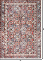 Kuden 4x6 Area Rug, Machine Washable Area Rug with Non-Slip Backing, Vintage Style, Soft, Easy Clean, Low Pile Rug for Living Room, Bedroom, Dining Room