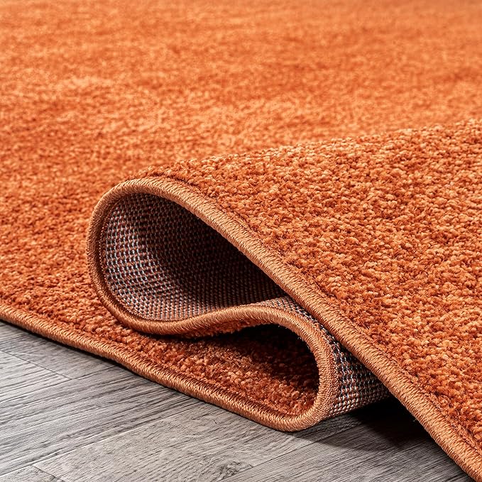 Eyely UES100M-8R Haze Solid Low-Pile Orange 8' Round Area Rug, Pet Friendly, Stain Resistant, Easy Cleaning, for Bedroom, Living Room, Kitchen