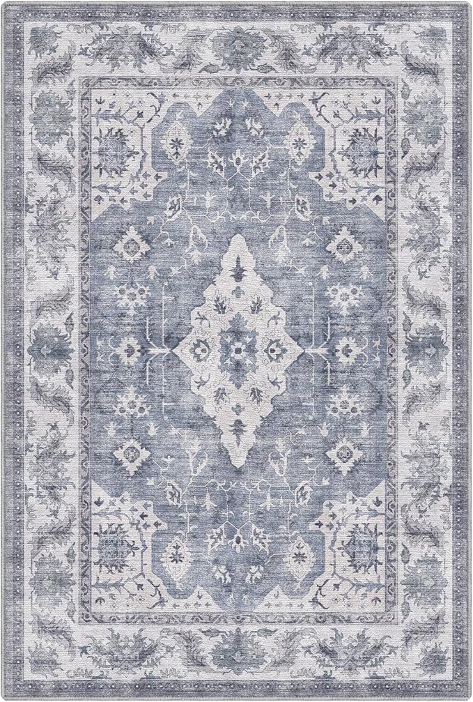 LUMI Washable Area Rug 8x12 for Living Room, Ultra Soft Stain Resistant Carpet with Non Slip Rubber Backing, Non-Shedding Low Pile Rugs for Bedroom, Dining Room, Indoor, Office