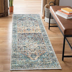 Bloom Rugs Caria Washable Non-Slip 7 ft Runner - Blue Green/Tangerine Traditional Runner for Entryway, Hallway, Bathroom, and Kitchen - Exact Size: 2'6" x 7'