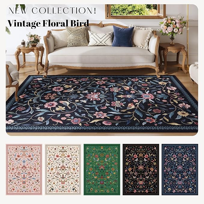 Vintage Medallion Floral Kitchen Runner 2x6, Machine Washable Rug, Soft Low Pile, Non-Slip Carpet for Hallways, Laundry, Bedroom, Bathroom, Entryway | Blue