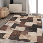 Modern Geometric Patchwork Indoor Area Rug for Living Room, Chocolate 8'x 10' Large Rug Rockwood Collection Hardwood Floors Decor for Bedroom, Brown Throw Carpet for Office Entryway Dining Room
