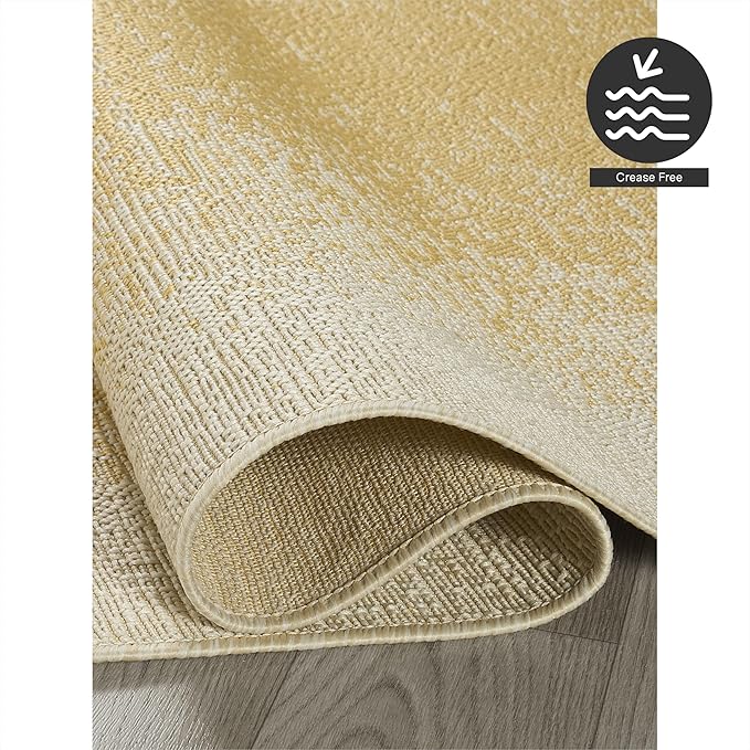 FH Home Outdoor Area Rug - Waterproof Easy to Clean Stain Resistant - Patio Indoor Outdoor Porch Deck Balcony Entryway - Ombre Modern - Dhruva - Yellow - 7ft 8in x 9ft 8in