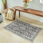 WITSHOCK Washable 2x3 Entryway Area Rug: Soft Non-Slip Backing Washable Rugs Vintage Flower Boho Accent Small Rugs for Bedroom, Kitchen, Bathroom, Nursery Entrance,Black