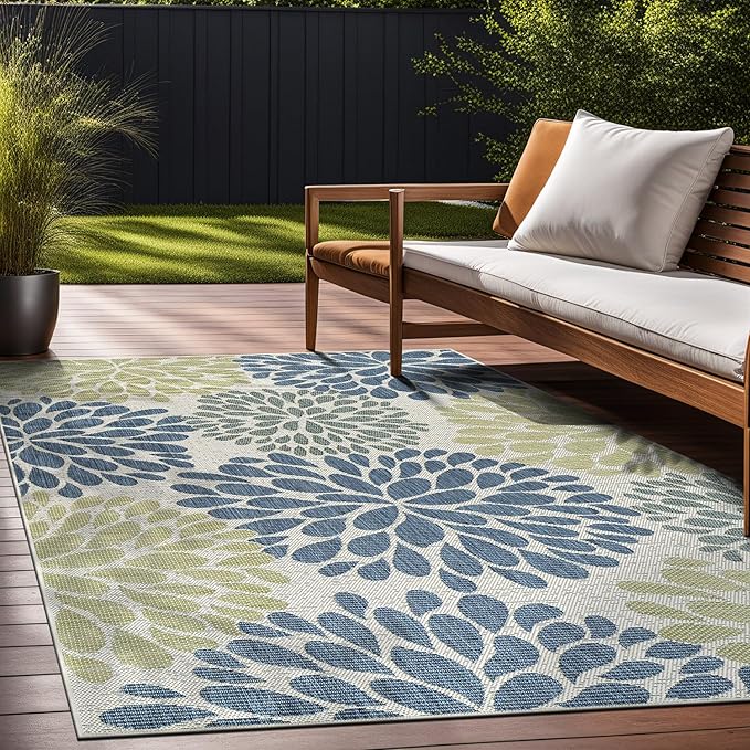 Beverly Rug Outdoor Rug 8x10 Modern Exotic Tropical Leaf Area Rugs for Indoor and Outdoor Patio Deck Porch Garden Water Resistant Washable Outside Carpet (8 x 10 Olive)