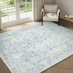 Blue Area Rug 3x4 Office Entryway Rug Machine Washable Kitchen Vintage Distressed Non Slip Carpet Indoor Retro Floral Accent Throw Door Mat for Bathroom Bedroom Dining Living Room