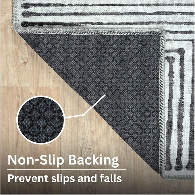 Bloom Rugs Washable Non-Slip 10 ft Runner - Black/Ivory Striped Runner for Entryway, Hallway, Bathroom, and Kitchen - Exact Size: 2.5' x 10'