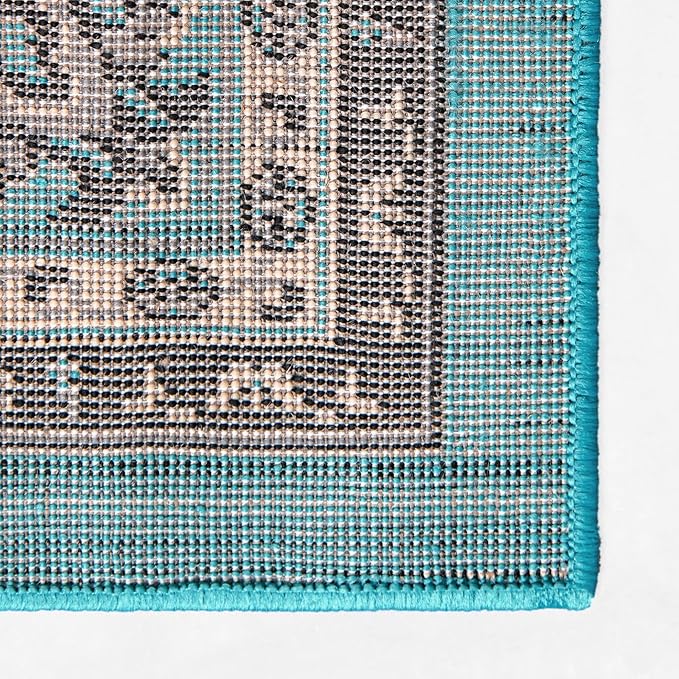 Unique Loom Sialk Hill Collection Area Rug - Washington (8' Square Turquoise/Black)