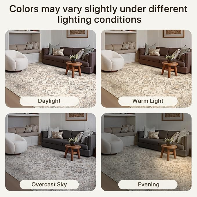 Bavni Washable Runner Rug 2’6”x8’, Non Slip Vintage Hallway Runner, Ultra Thin Low Pile Washable Carpet for Kitchen Entryway Bedroom, Light Taupe Brown
