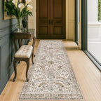 Boho 2'6"x8' Long Kitchen Runner Rugs Non Skid Washable, Stain Resistant Carpet Runners for Hallway 8ft, Low Pile Non Slip Rubber Backing Runner Rug for Kitchen, Traditional Floral Home Décor