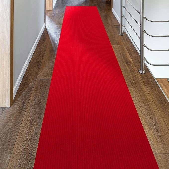 Ottomanson 2' x 49' Hallway Runner with Scraper Pile - Extra Durable Non-Slip Rug Mat for Indoor & Outdoor Use - Ideal for Kitchen, Entryway, Patio & Garage - High-Traffic Carpet, Red