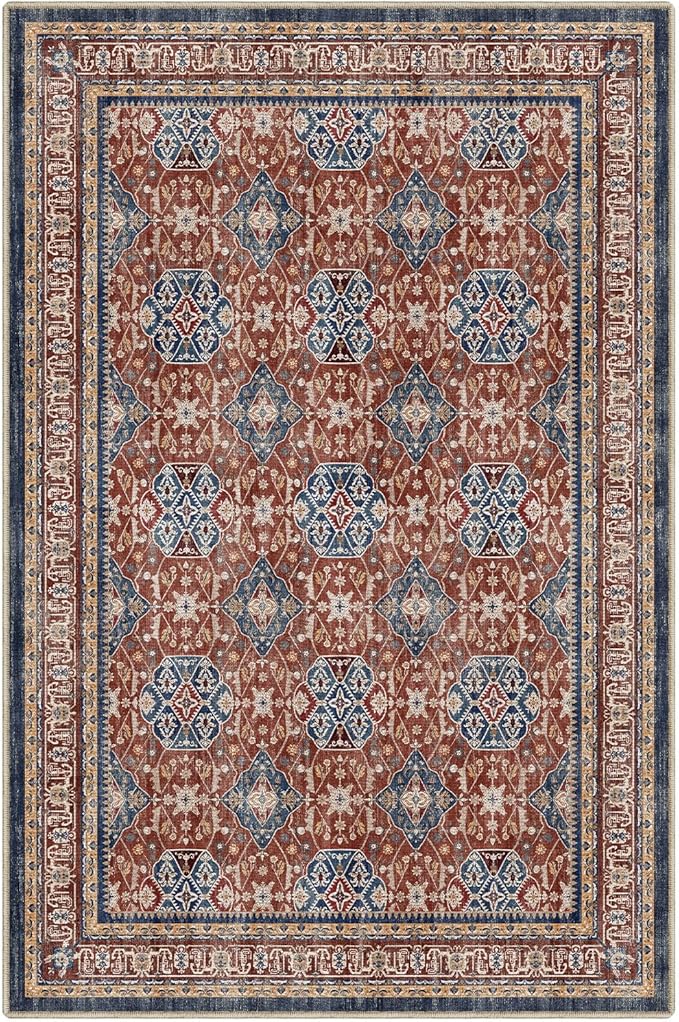 LUMI Washable Area Rug 8x10 for Living Room, Ultra Soft Stain Resistant Carpet with Non Slip Rubber Backing, Non-Shedding Low Pile Rugs for Bedroom, Dining Room, Indoor, Office