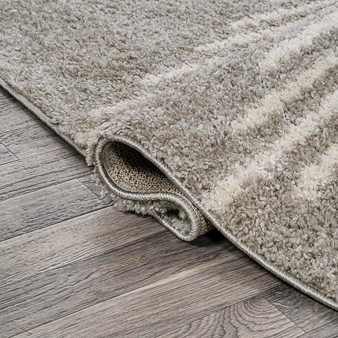 JONATHAN Y Elm Diamond Stripe Shag Gray/Ivory Indoor Area Rug, 5x8, Geometric, Bohemian, Contemporary, Easy-Cleaning for Living Room, Bedroom, Kitchen, Pet Friendly, Non-Shedding (MOH408B-5)