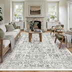 Black Area Rug 8x10 Machine Washable Large Vintage Living Room Distressed Non Slip Carpet Traditional Indoor Bedroom Retro Floral Accent Throw Rug for Office Kitchen Dining Room