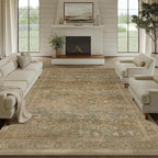 Vintage Area Rug 9x12 Washable Brown Living Room Carpet Large Indoor Non Slip Bedroom Low Pile Kitchen Distressed Retro Accent Throw Rug for Dining Room