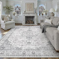 HUGEAR Area Rug 6x9 Vintage Grey Machine Washable Living Room Rugs Thin Neutral Floral Vacuumable Low Pile Carpet Bedroom Office Dining Room Laundry Room Non Slip Soft Lightweight