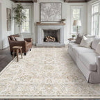 HUGEAR 8x10 Machine Washable Area Rugs Vintage Grey - Neutral Living Room Bedroom Rug Non Slip Stain Resistant Low Pile Aesthetic Throw Carpet Kids & Pet Friendly